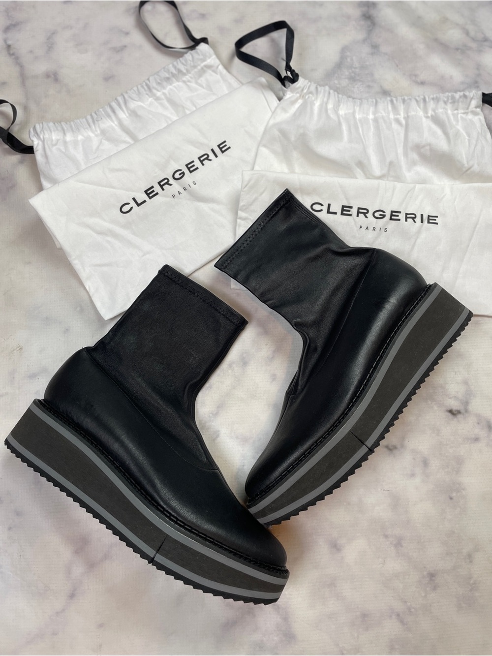 Robert Clergerie Berta Black Stretch Leather Boots Flatform NWOB Sz 41